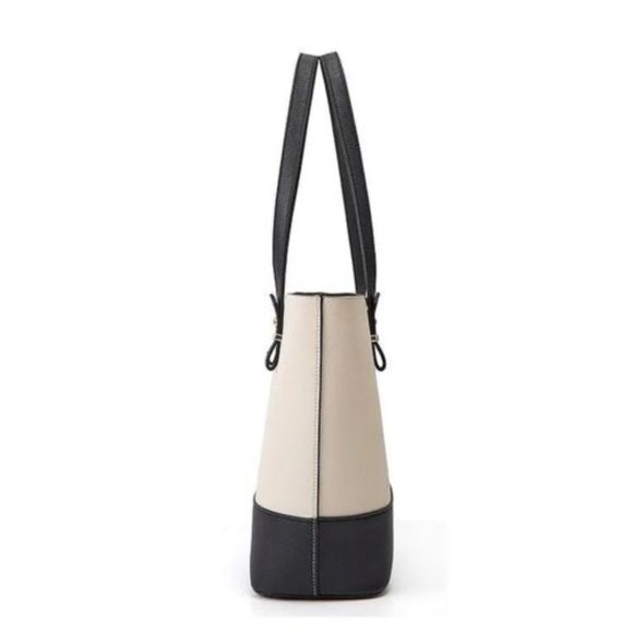 Fashionable Tote Handbag Crossbody & Utility 3 In 1 Set Black Cream W/Free Gift - Picture 5 of 10